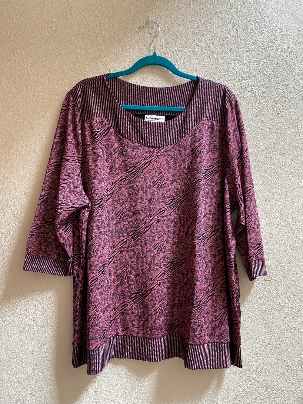 Serengeti Pink Patterned Scoop Neck Long Sleeve Top